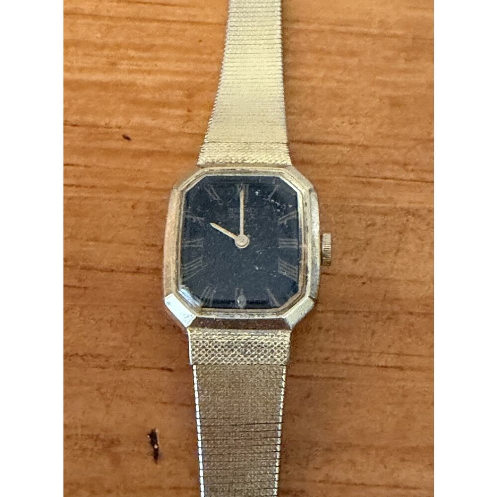 Vintage Seiko Gold Tone Octagonal Case Black Dial Mesh Bracelet Quartz Watch - Picture 14 of 14